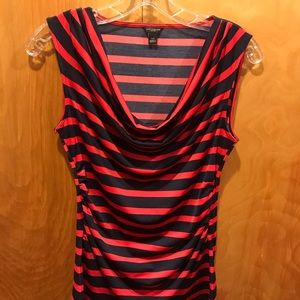 Ann Taylor Navy Blue Red Stripe Shirt XS
